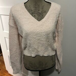 Chelsea & Violet Pink Cream Super Soft Furry V Neck Crop Sweater